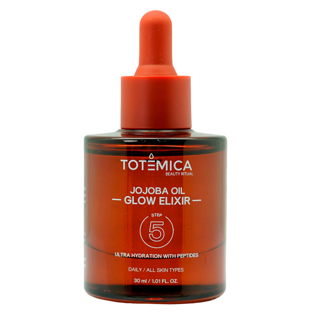 TOTEMICA Organic Jojoba Oil Glow Elixir – Hydrating & Anti-Aging face oil with Peptides | Vegan & Non-Comedogenic facial oil & moisturizing body oil for skin oil & hair oil (1.01 Fl Oz)