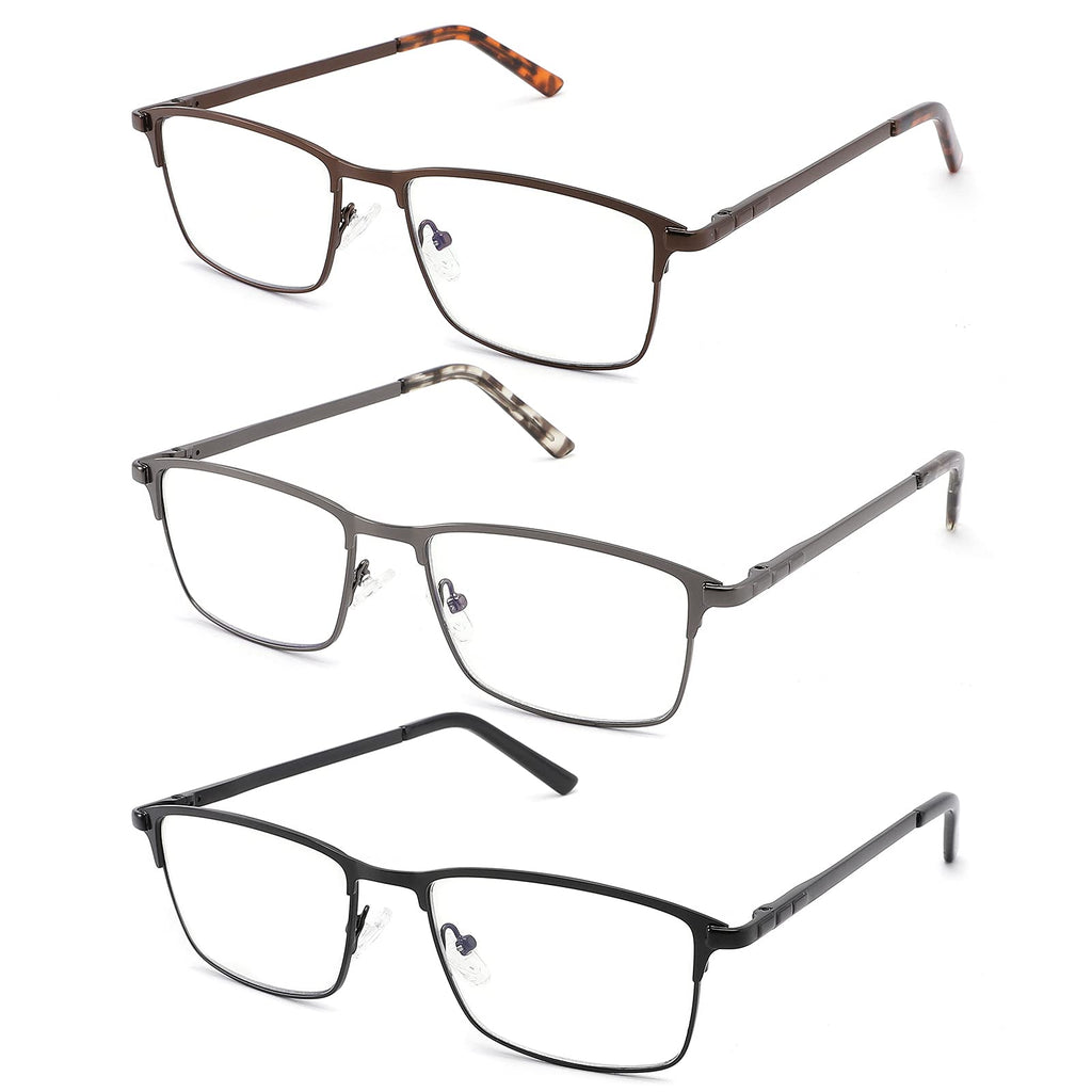 CRGATV 3-Pack Reading Glasses for Men Blue Light Blocking Metal Full Wide Frame Computer Readers Anti UV/Eye Strain/Glare (+1.75 Magnification Strength)