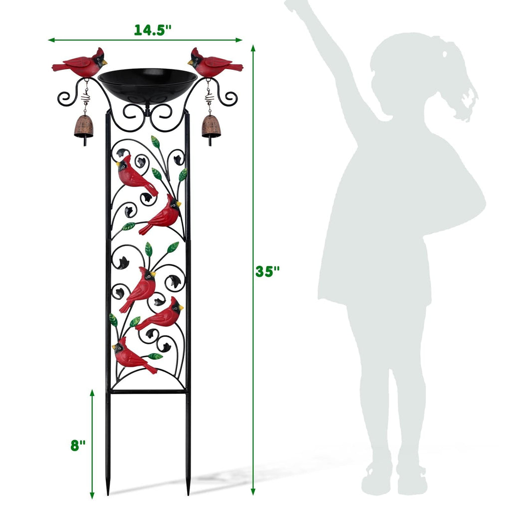 Cardinal Bird Garden Trellis with Wind Chime, Outdoor Yard Decor