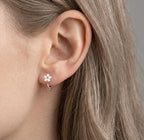 Reffeer Solid 925 Sterling Silver Flower Hoop Earrings Huggie for Women Teen Girls Daisy Hoop Earrings Cartilage Helix Earrings (C-Rose Gold)