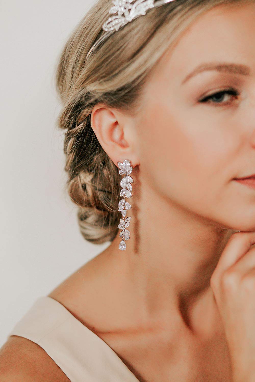 SWEETV Cubic Zirconia Bridal Earrings for Women Brides, Silver Crystal Chandelier Wedding Drop Earrings for Prom or Pageant
