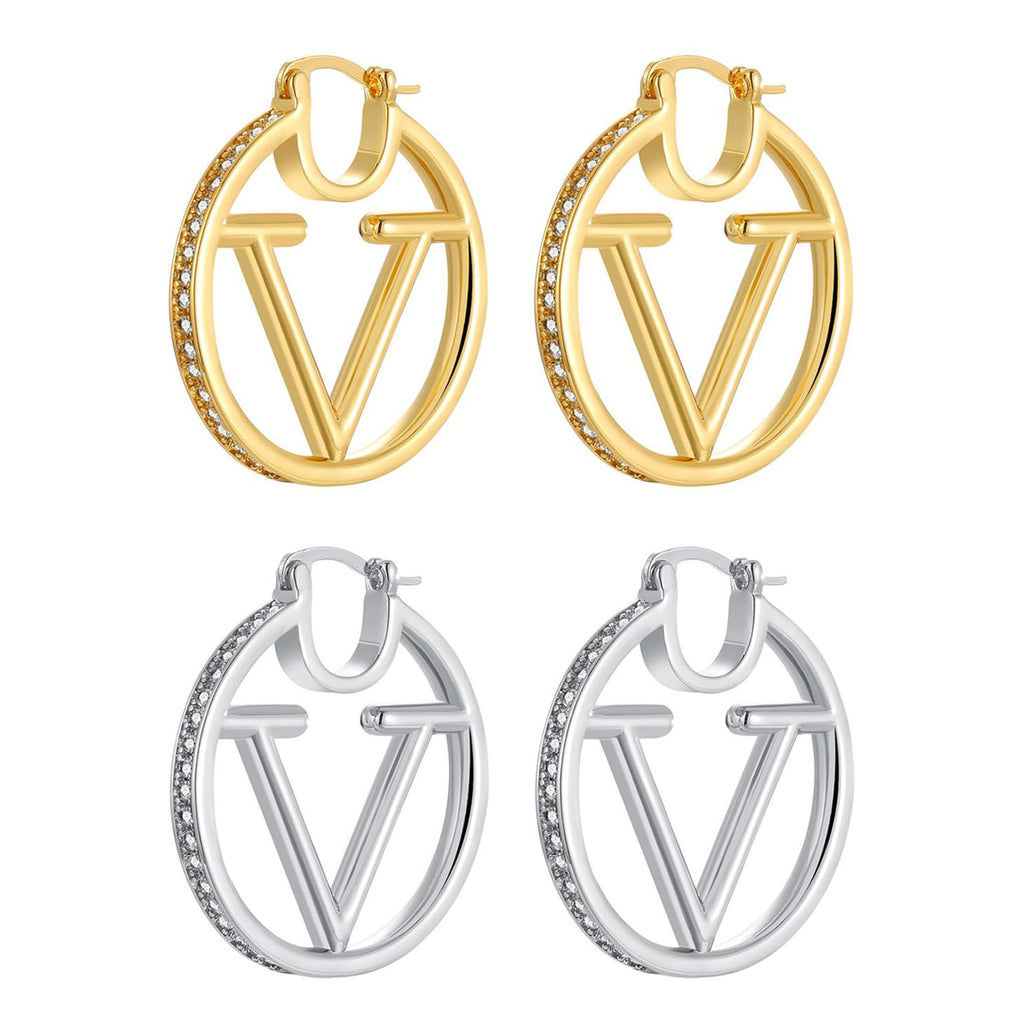 18K Gold Luxury Letter Earrings for Women and Sisters | Valentines, Birthday Gifts, Elegant Accessories for Any Occasion (V Letter Earrings 2 Pair)