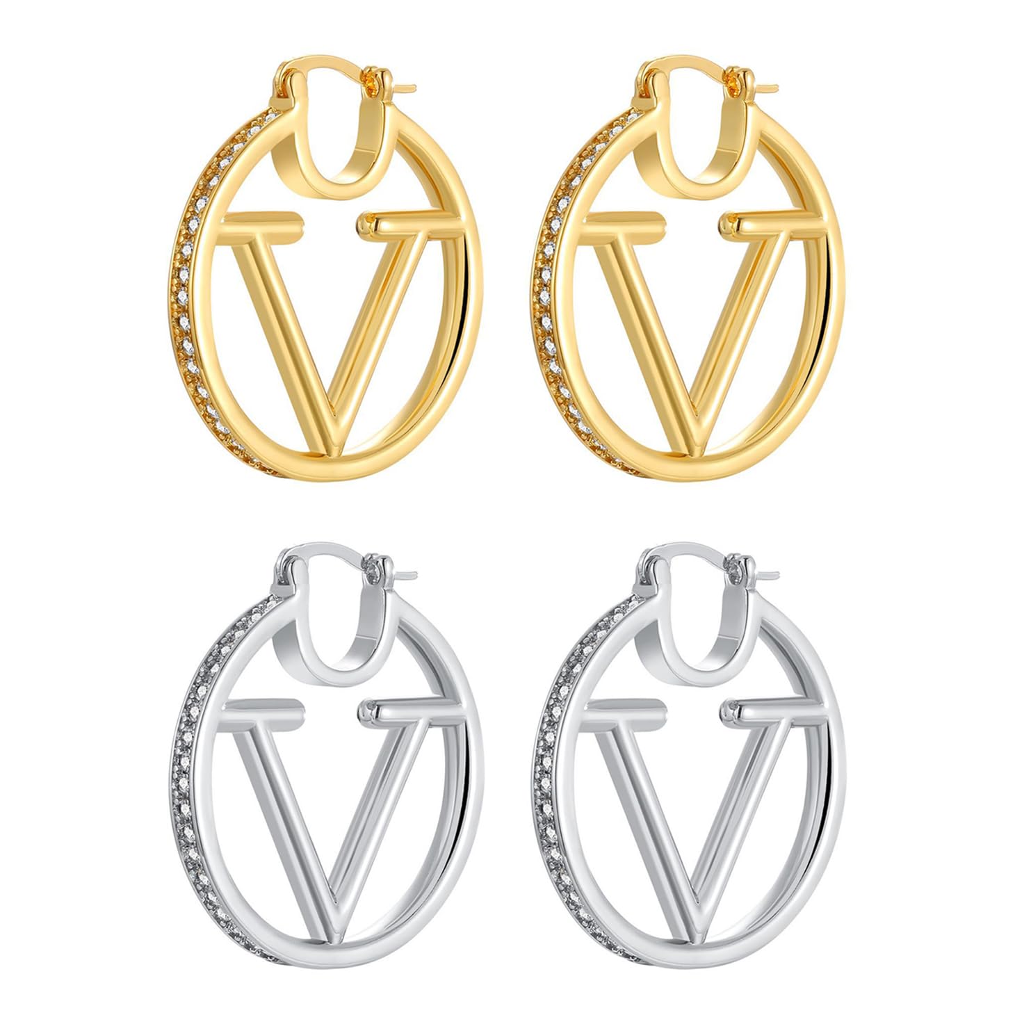 18K Gold Luxury Letter Earrings for Women and Sisters | Valentines, Birthday Gifts, Elegant Accessories for Any Occasion (V Letter Earrings 2 Pair)