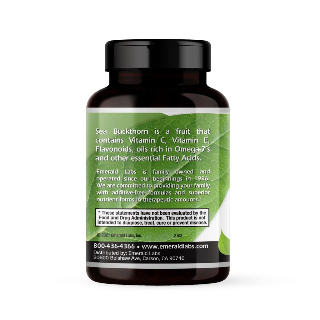 EMERALD LABS Sea Buckthorn - Dietary Supplement with Vitamins C, E & Omega 7 - Supports Adrenal, Energy, Skin & Immune Health - 60 Vegetable Capsules (30-Day Supply)