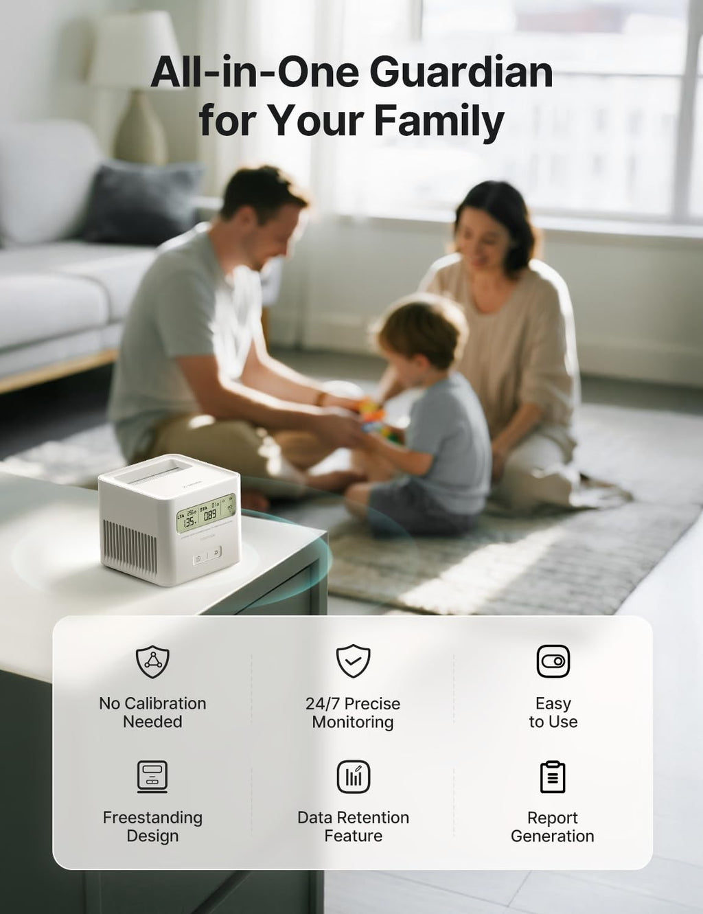 X-Sense Radon Detector for Basement, Zero Lab Fees, XR0A-SR, White