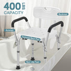TABEKE Shower Chair for Inside Shower, Heavy Duty Shower Chair with Backrest & Padded Armrest, Height Adjustable Shower Bench, Shower Seat for Bathtub, Elderly and Disabled