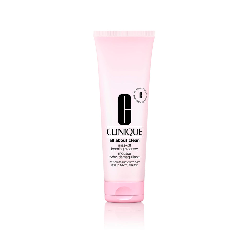 Clinique All About Clean Rinse-Off Foaming Face Wash | Face Cleanser With Hyaluronic Acid + Glycerin For Oily Skin Types | Dissolves Makeup + Sunscreen, 8.5 Fl Oz