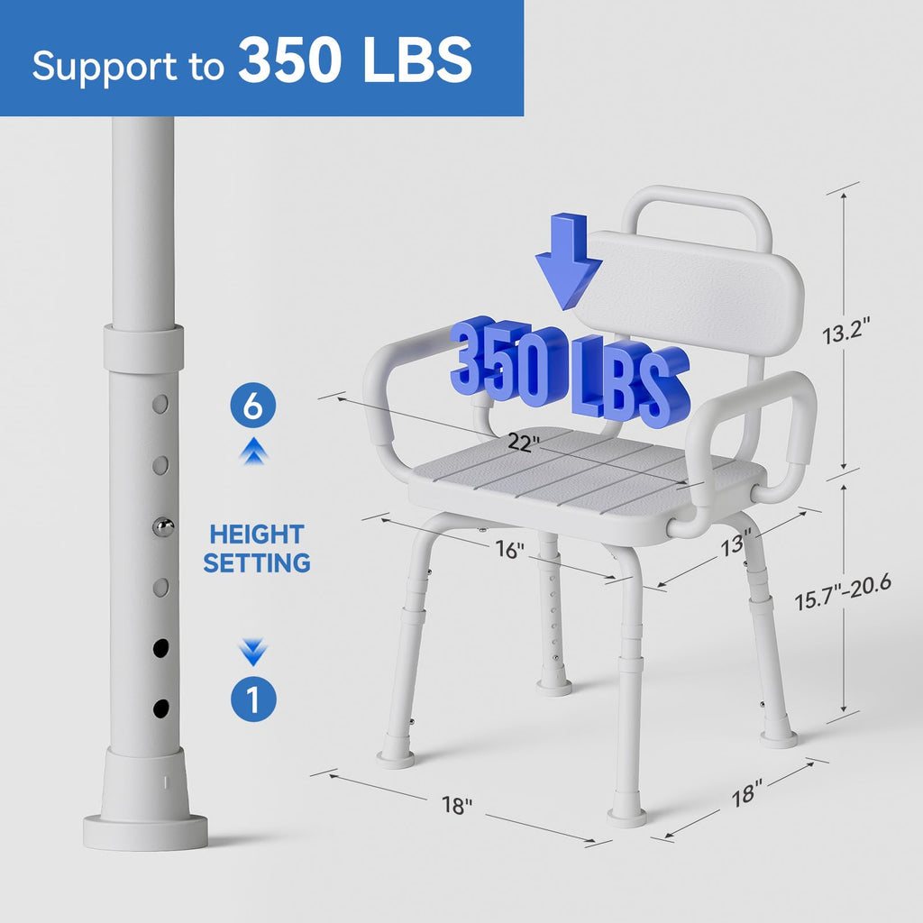 Loyoda 360° Swivel Shower Chair for Inside Shower, Removable Arms & Back, Adjustable Height Rotating Shower Stool for Seniors and Disabled，Swivel Bath Chair for Inside Tub，Neutral Gray