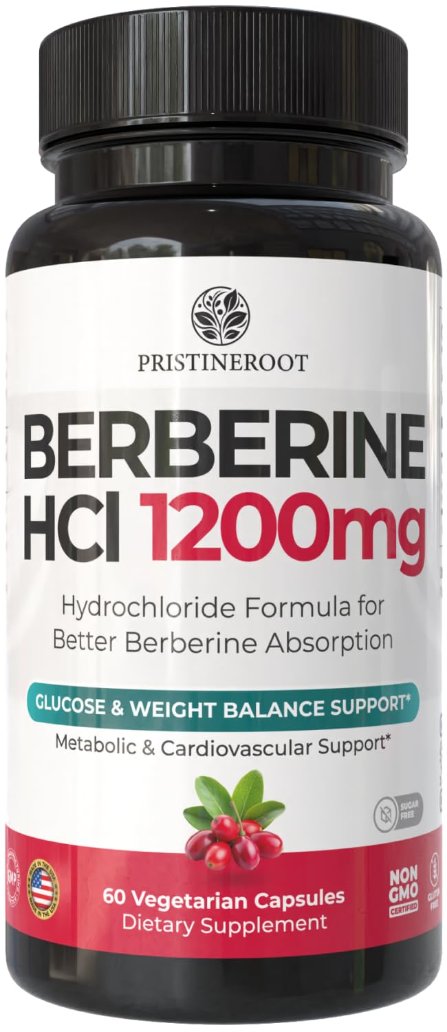 Berberine Supplement 1200mg – Organic Berberine Weight Loss, Metabolic & Heart Health Support – High Absorbency Pure Berberine HCl Formula – 60 Capsules