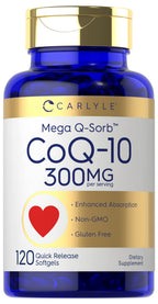 Carlyle CoQ10 300mg | 120 Softgels | Mega Q-Sorb Coenzyme Q-10 | with Black Pepper Extract | Non-GMO, Gluten Free Supplement