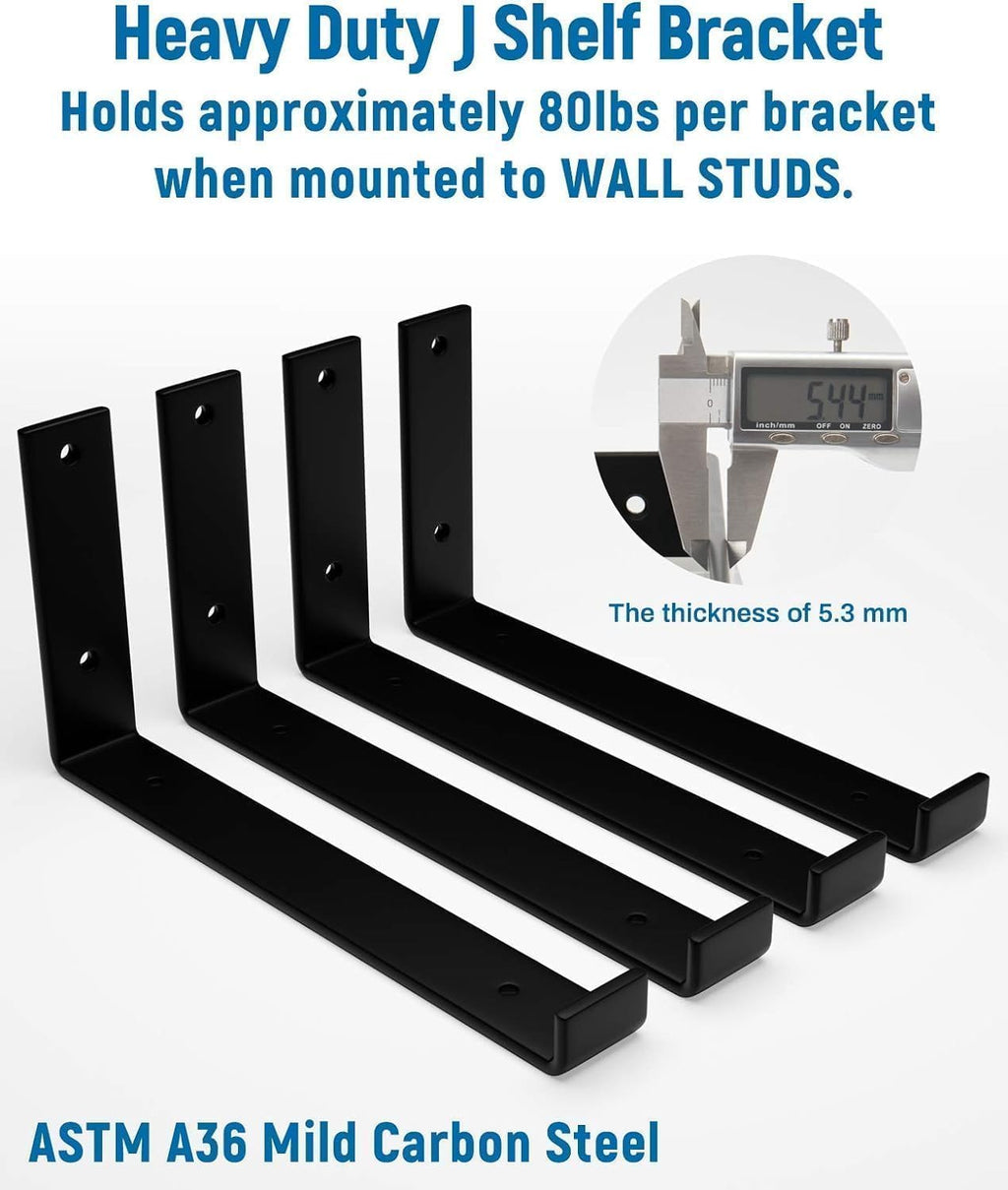 LEOPO 12 inch Shelf Brackets 8-Pack ,1/5 inch Thick Heavy Duty Industrial Bracket for DIY Floating Shelf Support, Black Coated Wall Shelf Support 11.25” x 6” x 1.5”