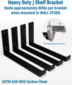 LEOPO 12 inch Shelf Brackets 8-Pack ,1/5 inch Thick Heavy Duty Industrial Bracket for DIY Floating Shelf Support, Black Coated Wall Shelf Support 11.25” x 6” x 1.5”