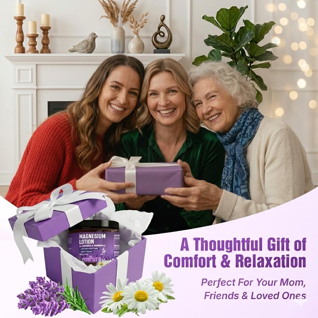 EMPURA Magnesium Lotion with Lavender, Nighttime Magnesium Cream for Relaxation & Muscle Relief - Hand, Leg & Foot Lotion with Chamomile, Shea Butter & Jojoba Oil - Thoughtful Gifts for Mom (4oz)