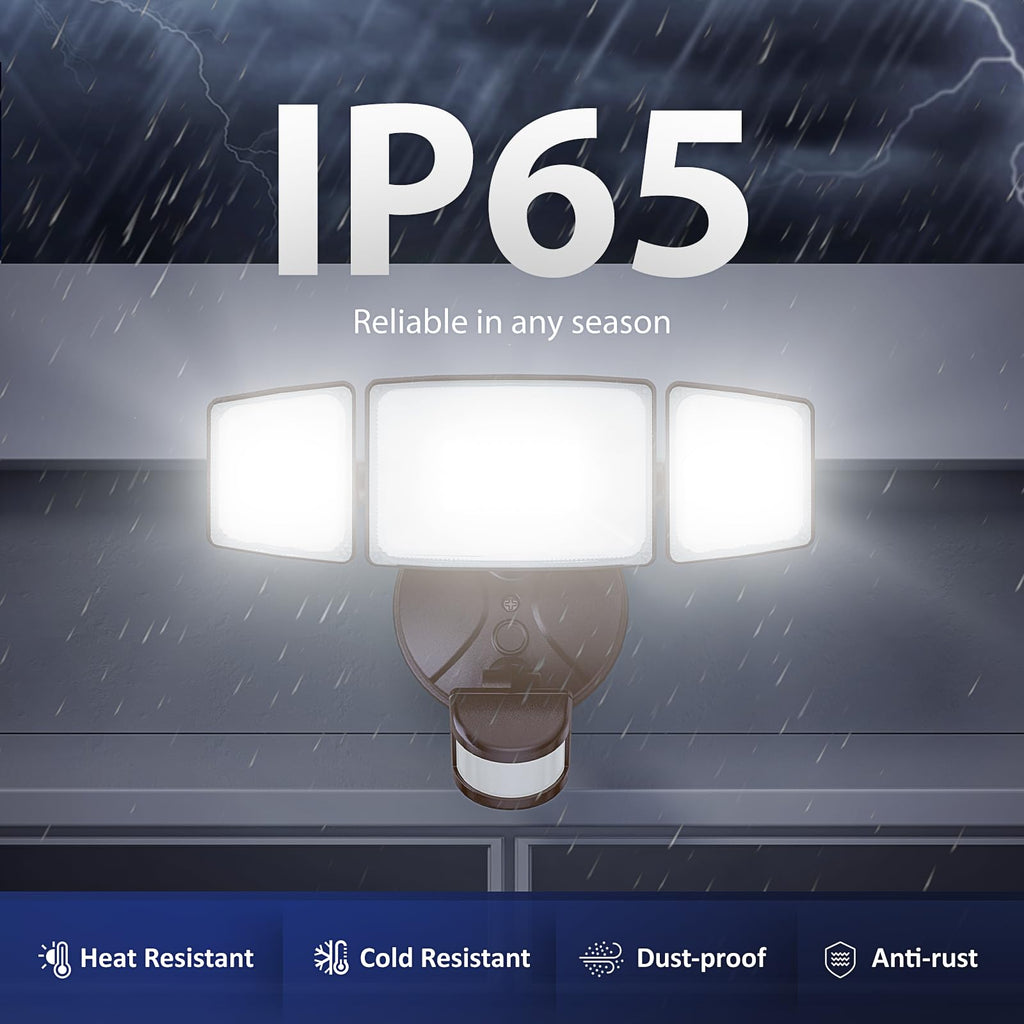 Onforu 75W LED Flood Light Motion Sensor Outdoor, 7000lm Dusk to Dawn Flood Light, Security Light with Three Head, IP65 Waterproof Exterior Floodlight, 6500k Wall Light for Entryway Stairs Yard Garage