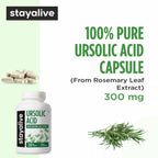 STAY ALIVE Ursolic Acid Supplement for Men & Women 300mg, 120 Pills, Rosemary Leaf Extract Powder, Non-GMO and Gluten-Free Pure Ursolic Acid Capsules