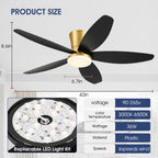 Surtime 42" Ceiling Fans with Lights-Low Profile Ceiling Fan with Light and Remote/APP Control,Flush Mount Gold Ceiling Fan with Reversible Black Blades