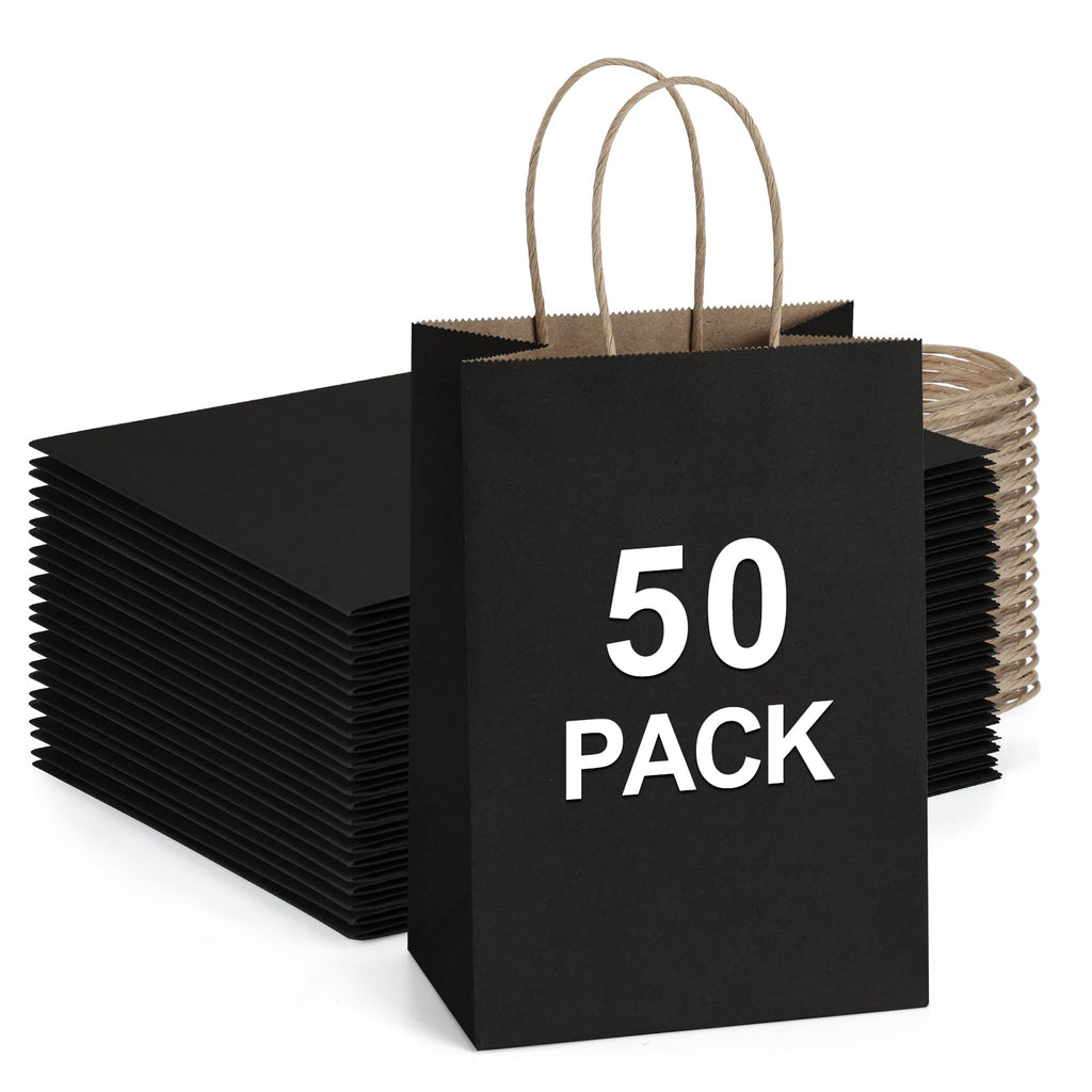 BagDream Gift Bags with Handles 5.25x3x8 Inch Black 50 Pack Bulk