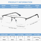 EYECEDAR 5 Pack Reading Glasses Men Blue Light Blocking Eyeglasses Gunmetal Gray Metal Half Frame Spring Hinges Readers for Men and Women 2.5