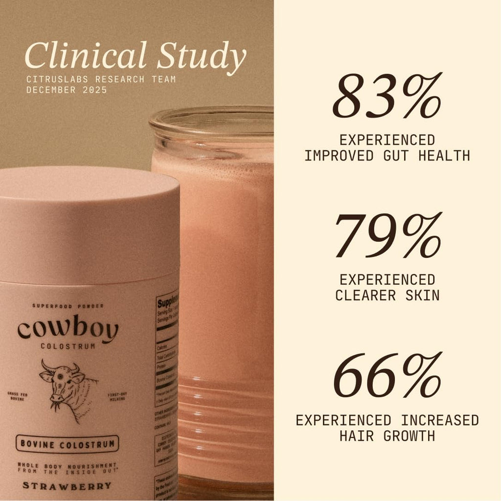 COWBOY - The Exclusive 1st Milking, Whole, Grass Fed Colostrum Supplement for Full Body Health - Bovine Colostrum Powder Packed w/Bioactive Nutrients - Sugar Free (Strawberry, 30 Servings)