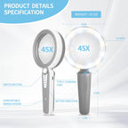 HUIBOER 45X Magnifying Glass with Light, 4.6 Inch 1200mAh USB Rechargeable, 6 Light Modes, Large Handheld Magnifier for Low Vision Seniors with Macular Degeneration, Reading, Jewelry, Coins - Grey