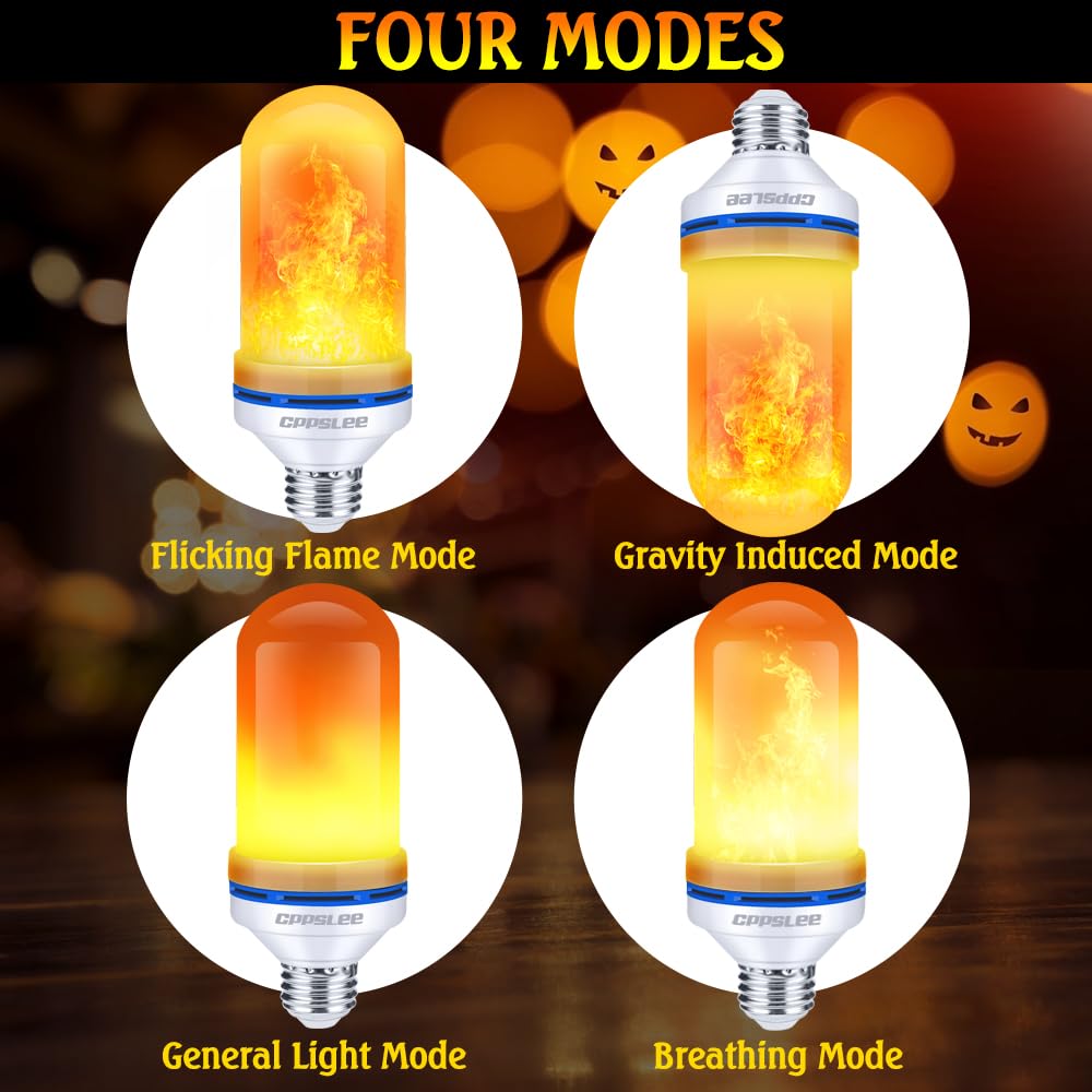 CPPSLEE Upgraded Flame Light Bulbs, 4 Modes Flickering Light Bulbs, E26 Base Fire Flame Bulb for Halloween Decorations Outdoor, Christmas Lights Patio Indoor Home Decor (Yellow, 4 Pack)