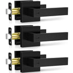 Plustool 3 Pack Matte Black Door Handles, Keyless Interior Door Knobs, Privacy Door Lever Locksets for Bedroom Bathroom, Heavy Duty Square Door Lock, Reversible for Left&Right Handled Doors