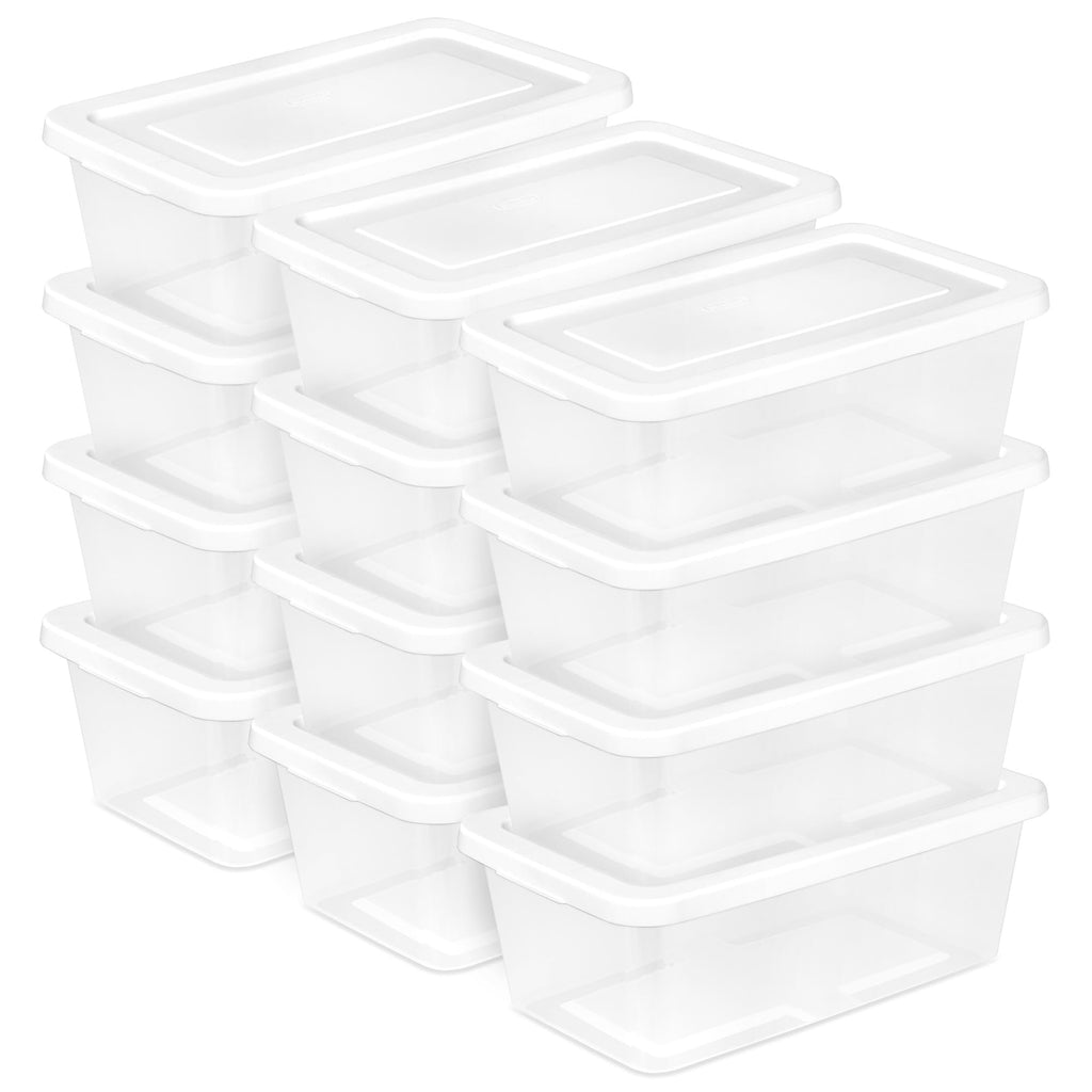 Sterilite Storage Boxes, Stackable Clear Plastic Bins, 6 Quart, 12-Pack