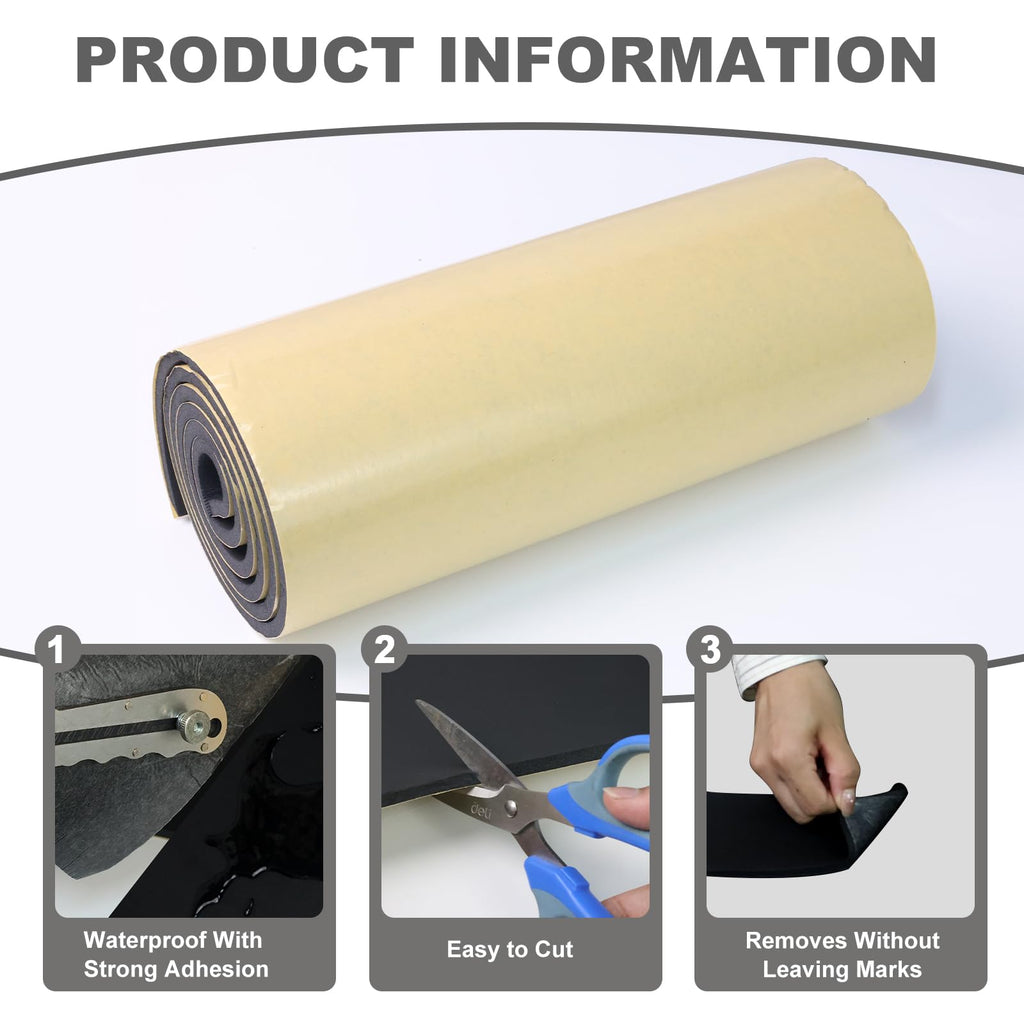 Storystore Foam Rubber Sheet with Adhesive, 12 x 59 x 1/8 Inch Closed Cell Insulation Neoprene Foam Sheet, Multi-Function Soundproof Weatherproof Foam Padding