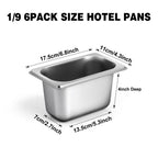 West Bay 6 Pack 1/9 Size Hotel Pan with Lids, 4'' Deep Steam Table Pan with Lid, 5.3'L x 2.7''W Stainless Steel Pans for Home, Party, Hotel, Buffet