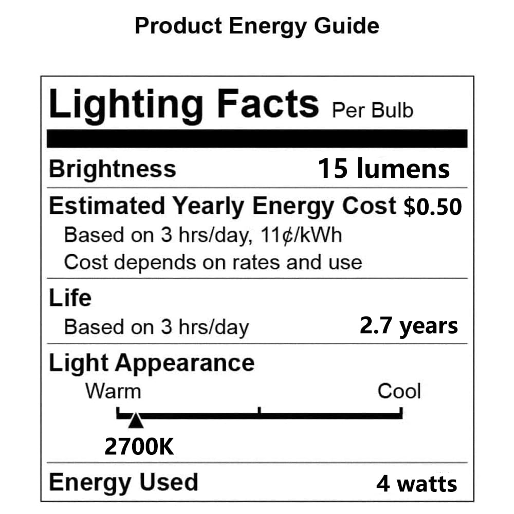 WokHok C7 Night Light Bulb 4 Watt,E12 Candelabra Base,15 Lumens,Small Light Bulb,Night Light Replacement Bulbs,Clear, Soft White - 12 Pack