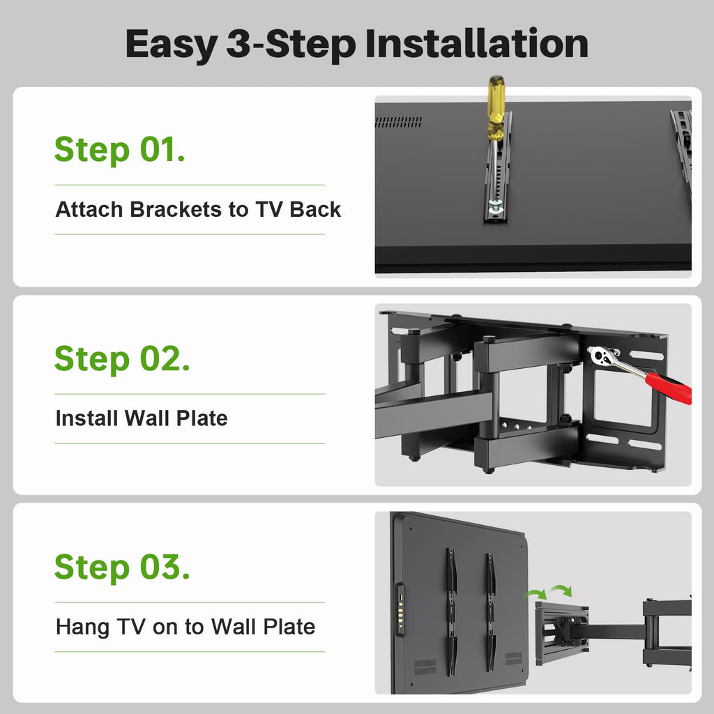 USX MOUNT Full Motion TV Wall Mount for Most 32-70 inch TVs up to 99 lbs, Wall Mount Bracket with Dual Articulating Arms, Swivel, Tilt, Max VESA 400x400mm, TV Mount Fits 12”/16” Wood Studs