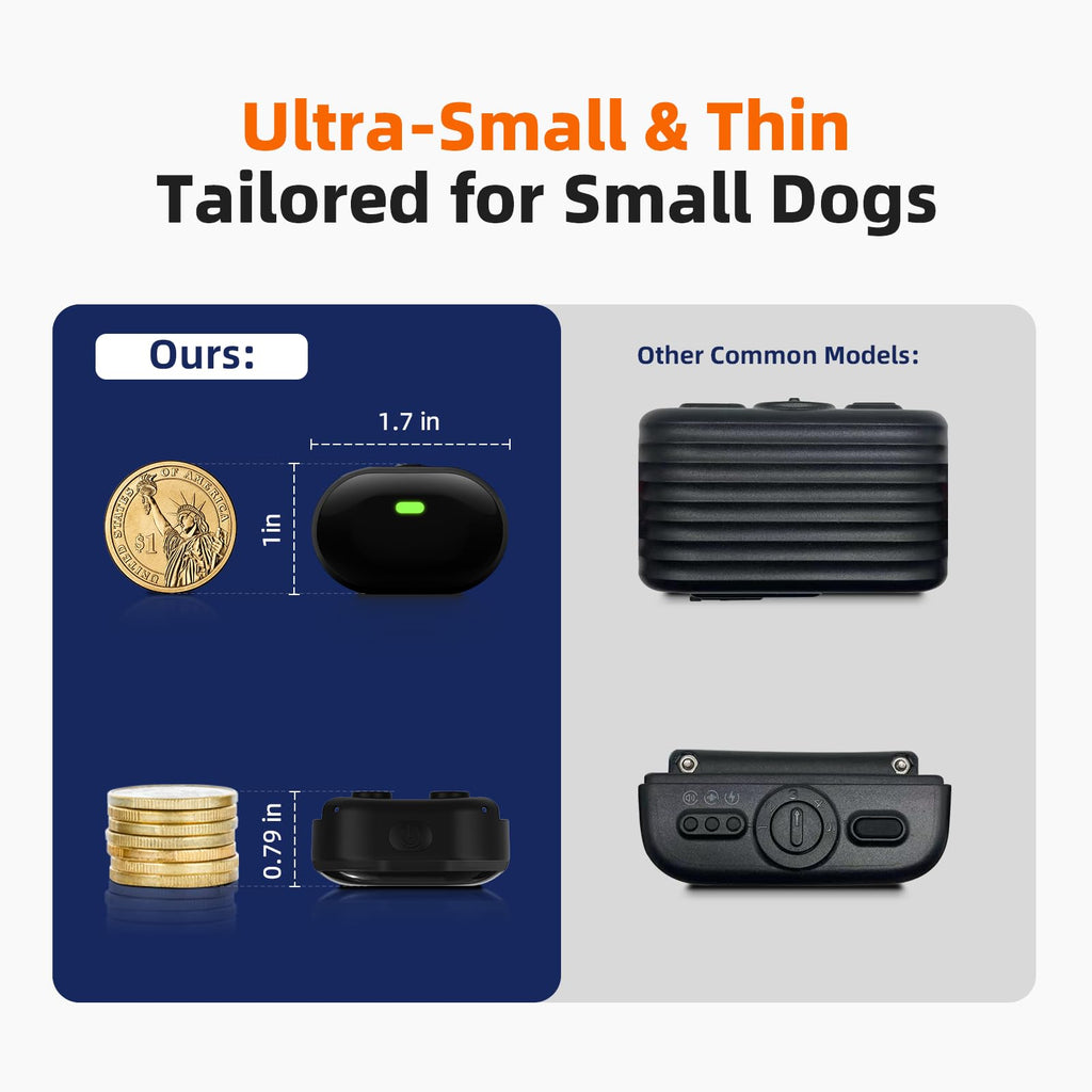 Ultra-Small Dog Shock Collar, Ultra-Light & Thin Dog Training Collar with 1300ft Remote, Tailored for Small Dogs 5-15lbs & Medium Dogs, 198-Level Precise Control, Waterproof, Rechargeable (Black)
