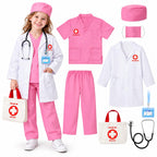 Meland Doctor Costume for Kids 3-10, Kids Dress Up Set with Lab Coat & Accessories for Role Play Halloween(Pink,5-6 Years)