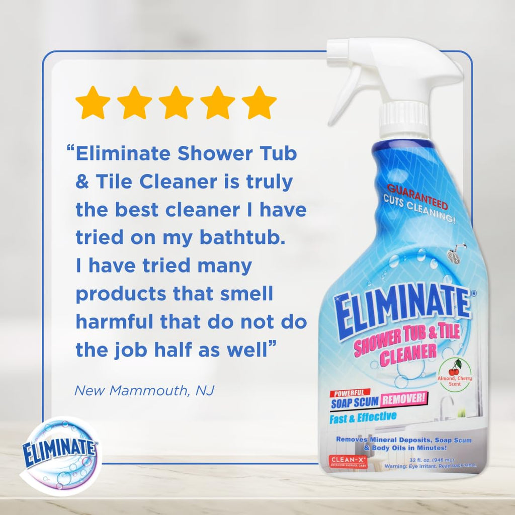 Clean-X Eliminate Shower Tub & Tile Cleaner- 32 fl oz. - Shower Cleaner. Powerful Cleaner removes soap scum and hard water minerals by UNELKO Invisible Shield (2 Pack)