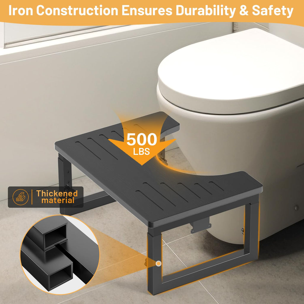 Bamboo Toilet Stool Squat Black, 7 in, 8 in & 9 in Adjustable Heights Pooping Stool for Bathroom Adults, Sturdy Potty Stool with Non-Slip Layer, Improve Squatting Posture, 500 lbs Capacity