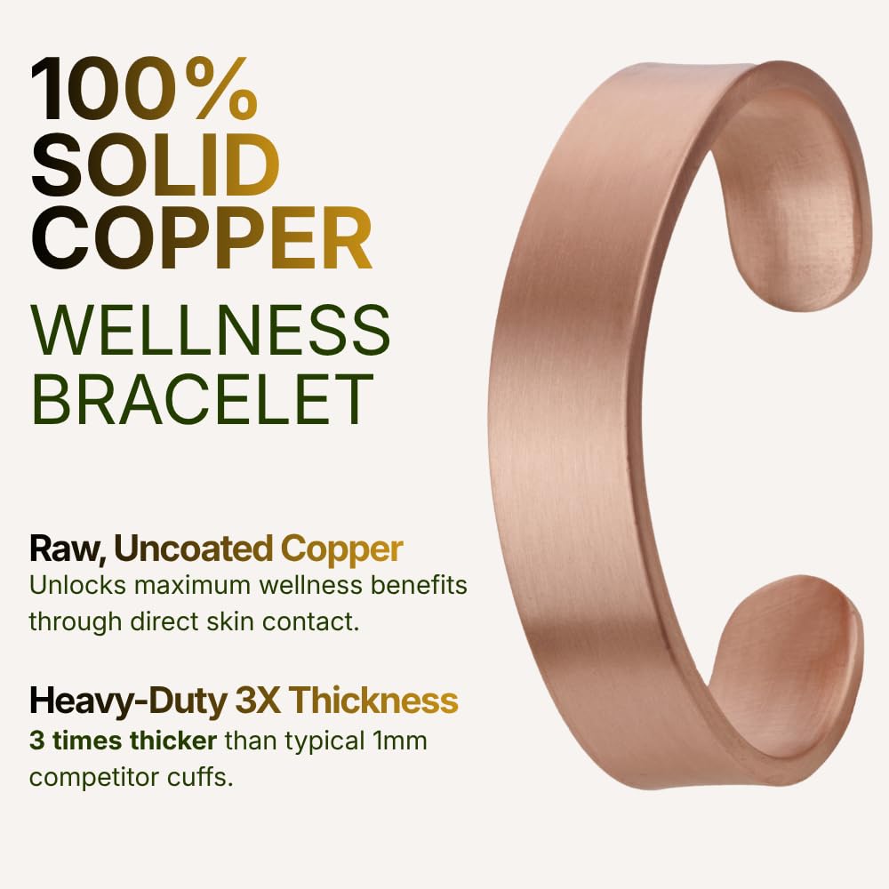 DEMMEX 3mm Thick Solid Copper Bracelet for Men & Women – 100% Pure, Raw, Uncoated Brushed Matte Copper Cuff – No Magnets – Heavy Gauge Thickest of Its Kind – Handmade in Turkey
