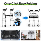 Delog Folding Walker for Senior - Platform Walker with 5’’ Wheels and Removable Padded Armrests 350lbs, Lightweight Walking Mobility Aid, Standard Walker for Elderly (Black)