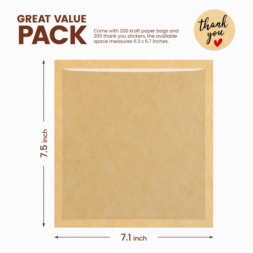 Foranda 200 Pack Cookie Bags with Seal, 7.1x7.5 Inch Heat Sealable Bakery Bags with Window Grease Resistant Paper Packaging Sleeves for Bake Sale Bagel, Cake Slice, Sandwich, Donut, Pastry