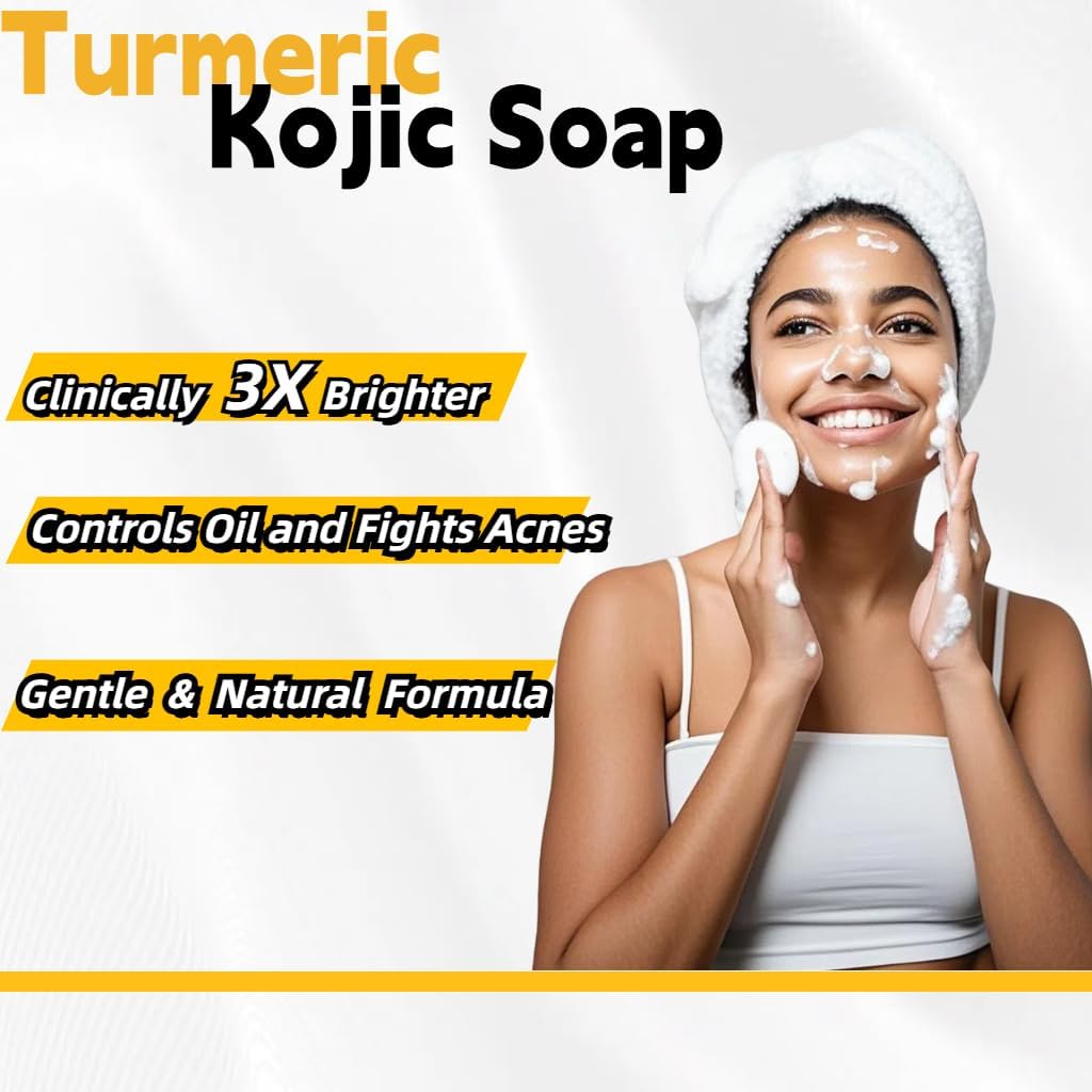 Uselective 3 Pack Lemon & Turmeric Soap Bar for Dark Spots, Powered by Kojic Acid, Vitamin C - Deeply Moisturizing with Amino Acids & Shea Butter - SLS Free for Face/Body