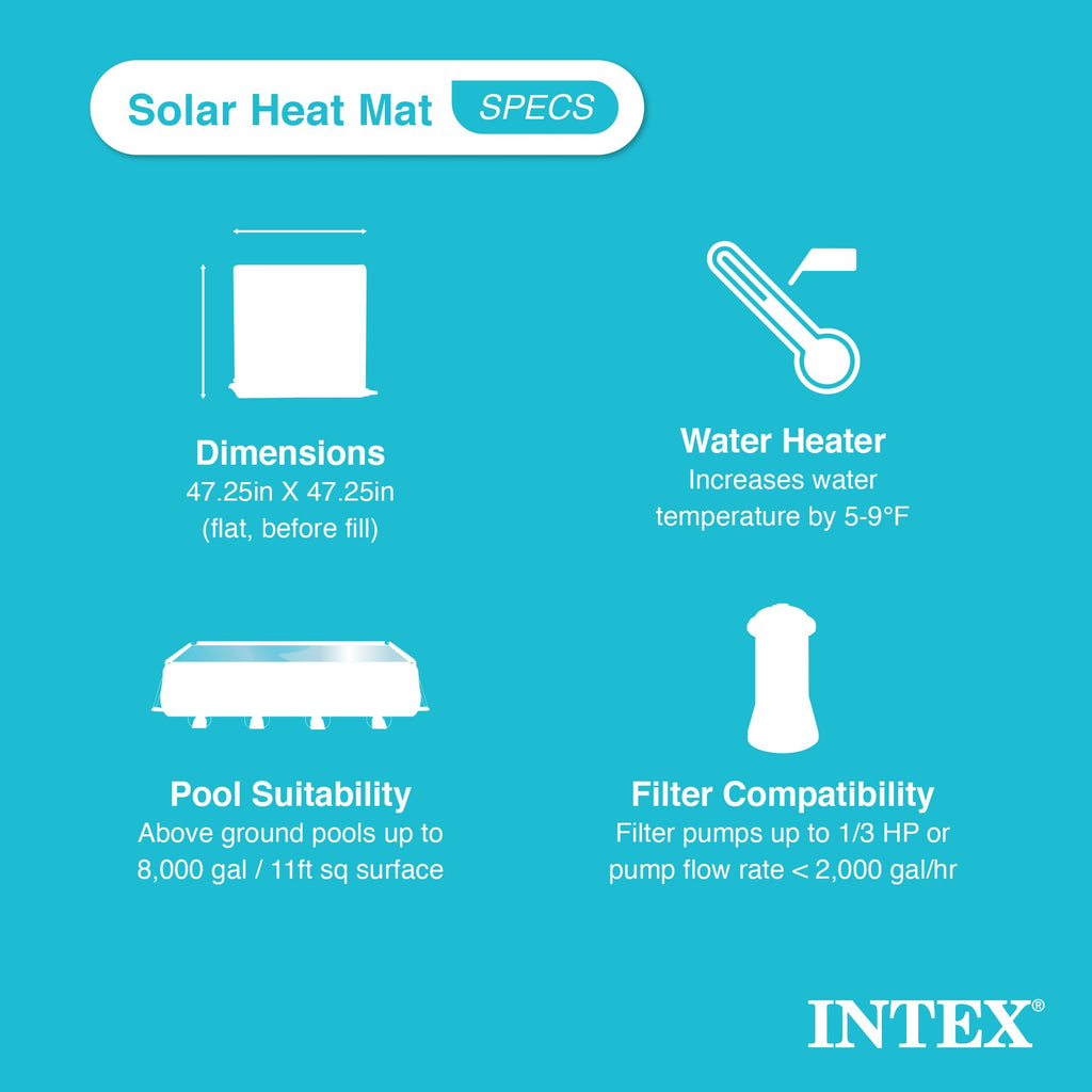 INTEX 47"x47" Solar Pool Water Heater Mat for 8,000 Gallon Above Ground Swimming Pool with Hose Attachment 2 Adaptors and Bypass Valve, Black (3-Pack)