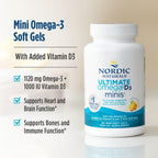 Nordic Naturals Ultimate Omega Mini D3, Lemon Flavor - 60 Mini Soft Gels - 1120 mg Omega-3 + 1000 IU Vitamin D3 - EPA & DHA - Promotes Brain & Heart Health - 30 Servings