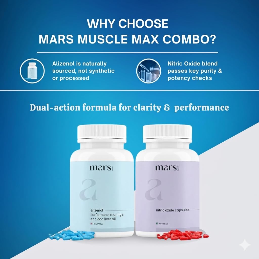 Marsby GHC Muscle Max Combo, Nitric Oxide and Alizenol Capsules, Pre Workout Wellness Formula for Energy, Focus & Active Lifestyle Support, 120 Capsules