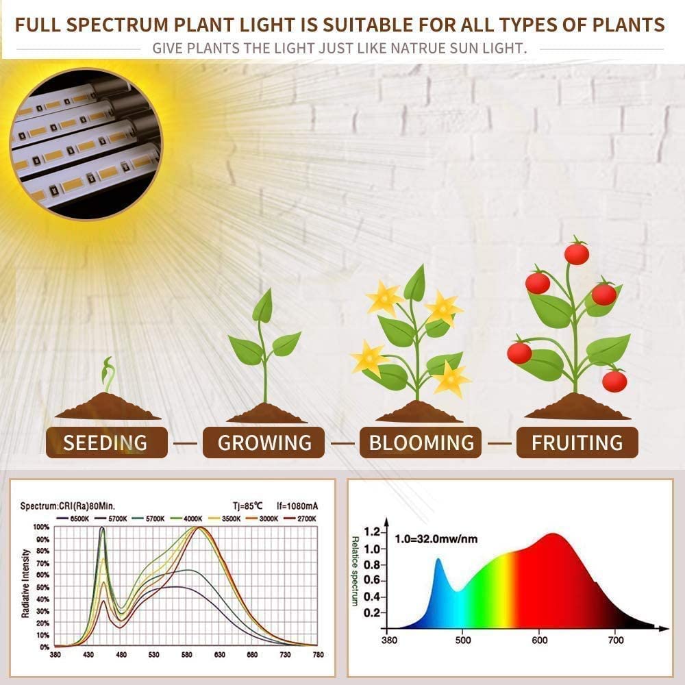 bseah Grow Light Plant Lights for Indoor Plants, Full Spectrum Led Growing Lamp with 3/9/12H Timer, Auto ON & Off, 10 Dimmable Lightness Clip-On Desk