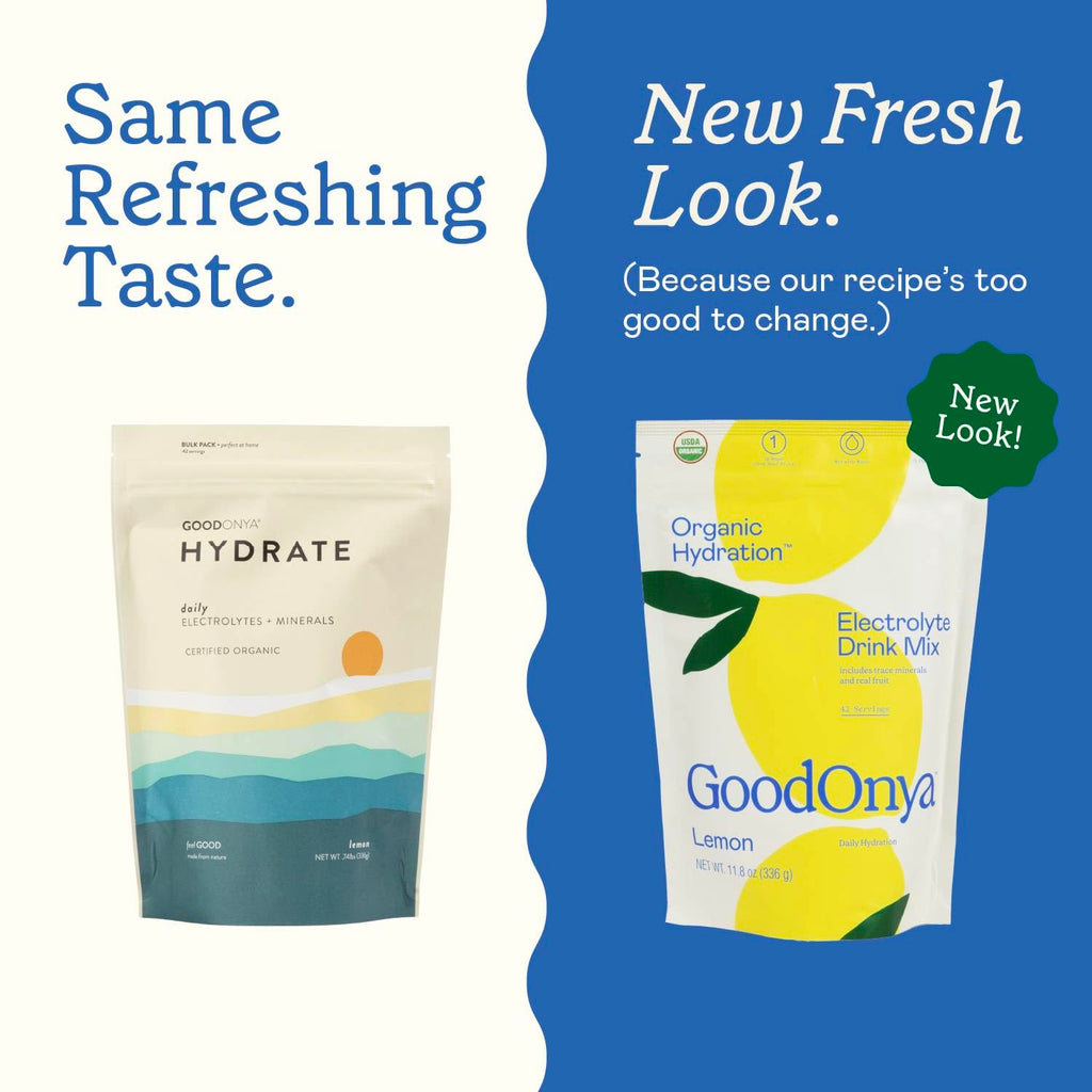 GOODONYA HYDRATE Electrolyte & Mineral Powder, 11.9oz, 42 Servings - Certified Organic, Real Lemon Juice, Himalayan Pink Salt, Stevia, Coconut Water, Paleo, Plant Based, No Sugar Added