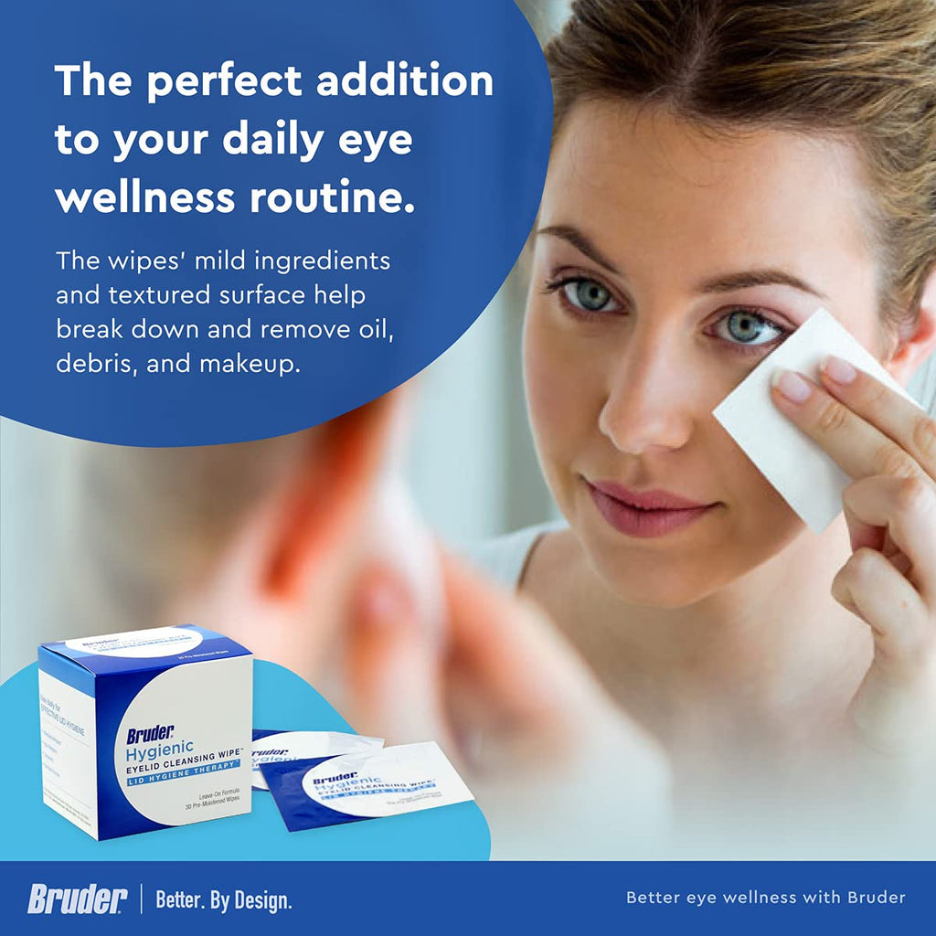 Bruder Hygienic Eyelid Cleansing Wipes (Pack of 2) | Rinse-free Exfoliating Wipes Remove Excess Oil and Debris from Eyelids & Lashes | 30 Count Box