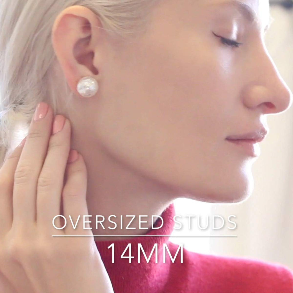 Large Pearl Earrings for Women Studs - Big Faux White Pearl Stud Earrings