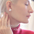 Large Pearl Earrings for Women Studs - Big Faux White Pearl Stud Earrings