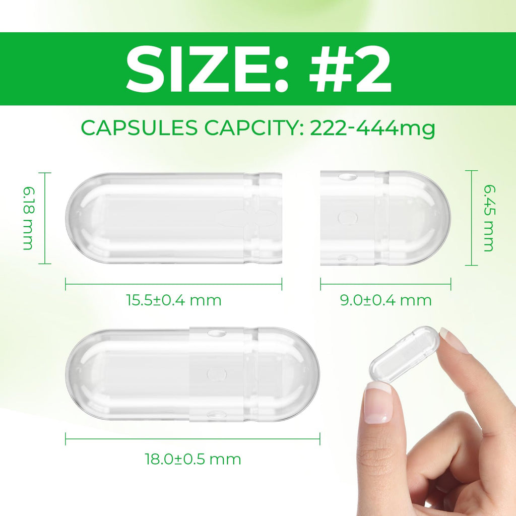 Angtai JN Empty Vegan Capsules Size 2 Plant Based Clear (1,000 Count) Gluten Free, Non-GMO, Halal Certified Pill Caps Filling Kit with 2 Spoons for Vegetarian DIY Your Own Supplements