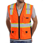 Dib Safety Reflective Vest Orange Mesh, High Visibility Vest with Pockets and Zipper, ANSI Class 2 Heavy Duty, Made with 3M Reflective Tape, M