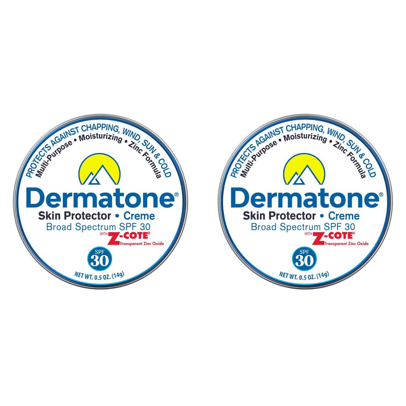 Dermatone Skin Protection Balm w/Zinc SPF 30 | Moisturizing & Barrier Creme | Heals & Repairs Dry Skin | Advanved Therapy Lips and Face Repair | 2-Pack, 0.5 oz Tins